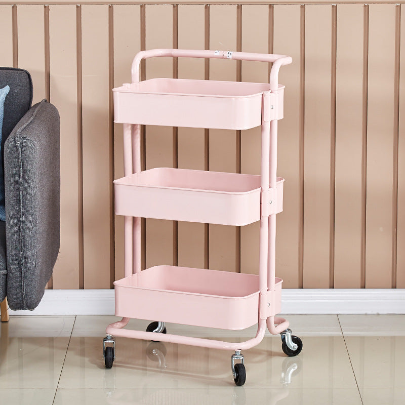 Xe đẩy 3 tầng có bánh xe đựng đồ - Kim loại hồng
