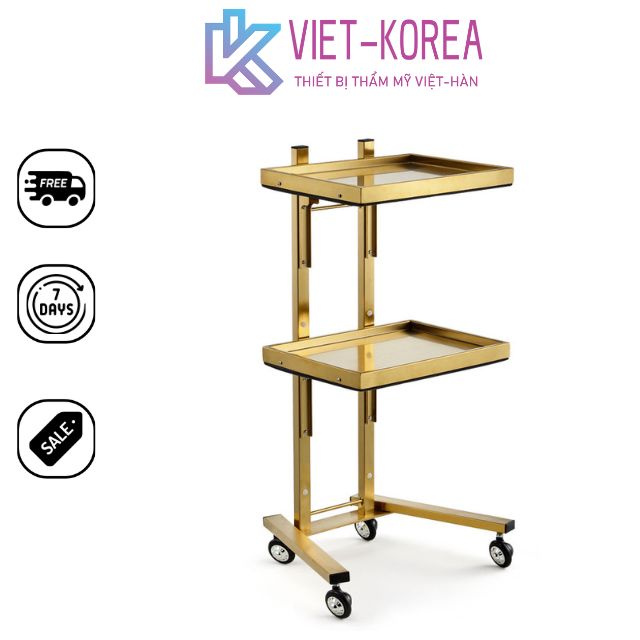 Xe Đẩy Inox Mạ Vàng Spa Gấp Gọn Xe Tiêm Xe Vàng Cao Cấp