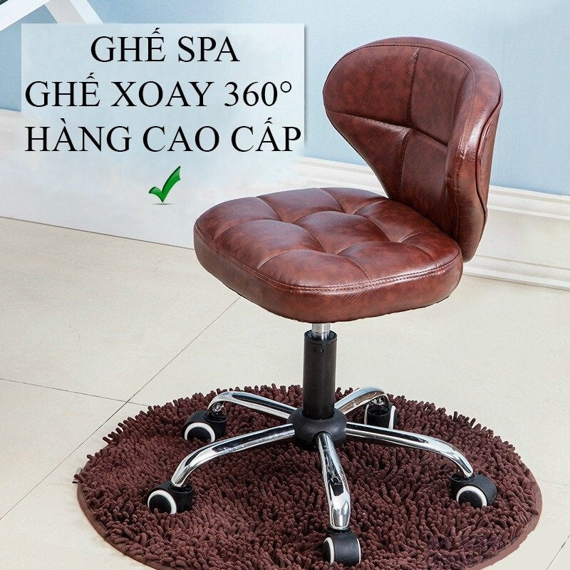 Ghế xoay nâng hạ nệm da liền tựa bản to - Nệm nâu