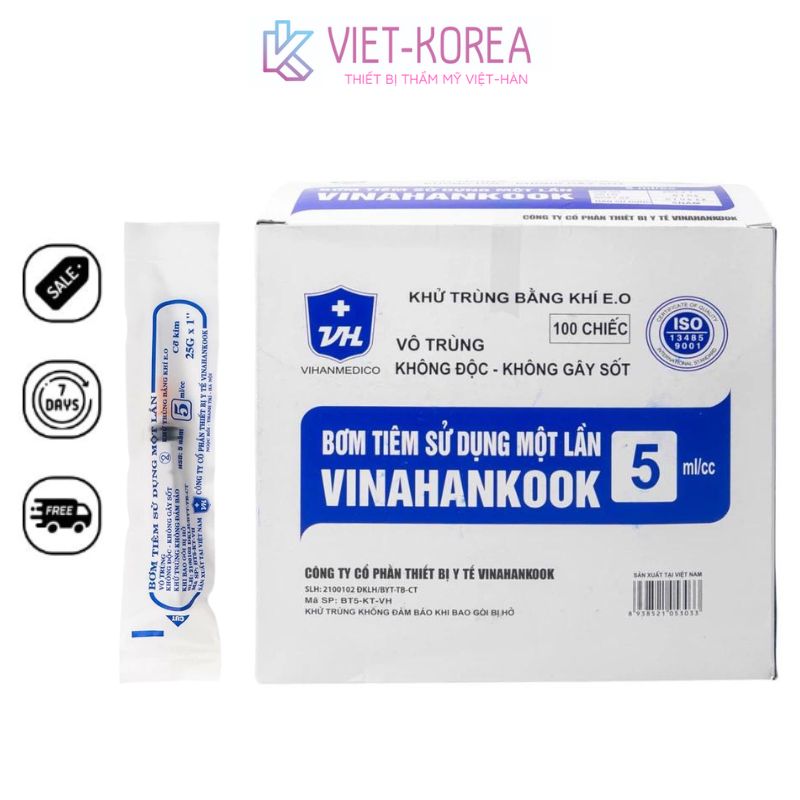 [Loại 1] Bơm Tiêm Vô Trùng Vinahankook 5ml/cc Hộp 100 Chiếc