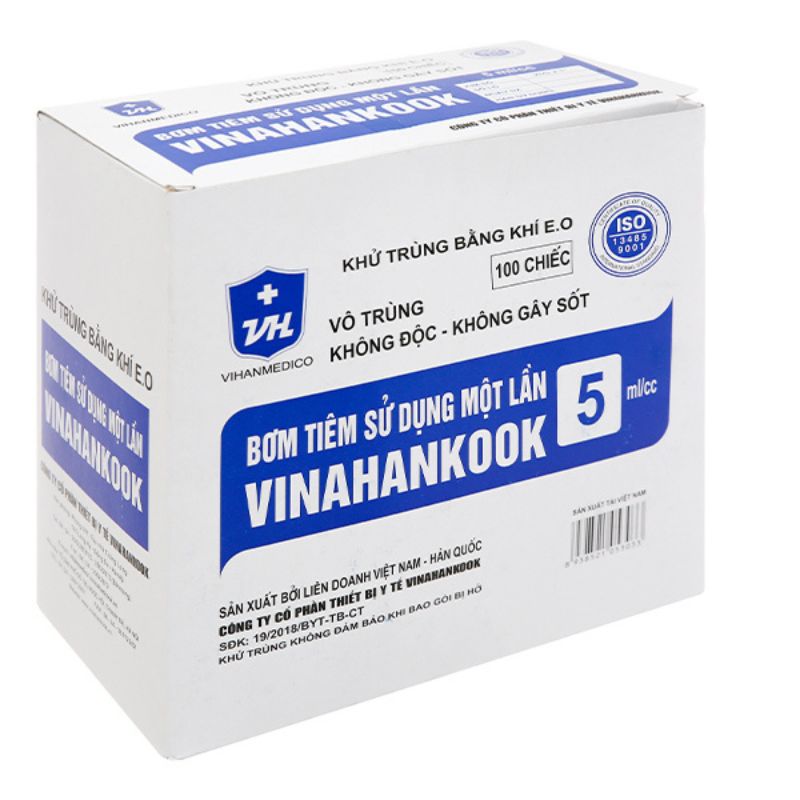 [Loại 1] Bơm Tiêm Vô Trùng Vinahankook 5ml/cc Hộp 100 Chiếc