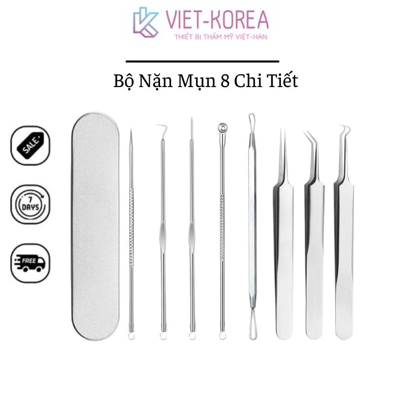 Bộ Nặn Mụn 8 Chi Tiết INOX KHÔNG GỈ Cao Cấp Loại 1 Dành Cho Spa