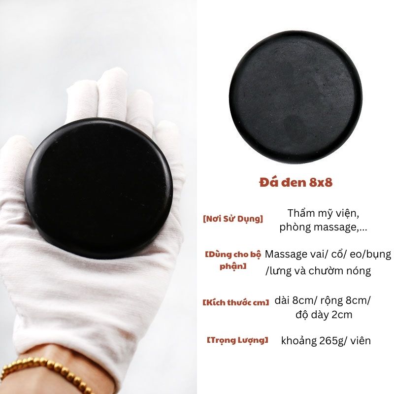 Đá nóng massage body đả thông kinh lạc, lưu thông khí huyết viên 8x8cm